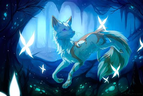 Crystal Cave By Hioshiru Alter In 2020 Fantasy Creatures Anime Wolf Art