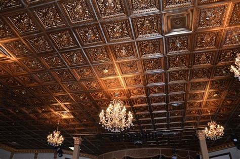 Although coffered ceilings draw the eye upward, the beams extend downward into a room, taking up some overhead space. 215 Faux Tin Ceiling Tile 磊 Coffered | Wall Panels ...
