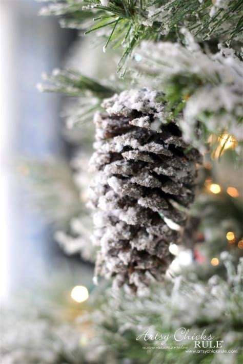 Diy Flocked Tree Wreaths Thrifty Holiday Decor Snowy Pine Cones