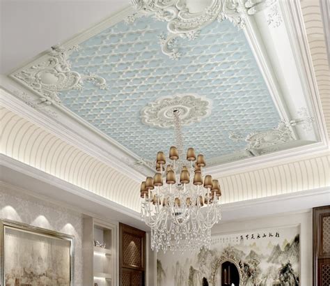 Custom 3d Ceiling Wallpaper Plaster Embossed Pattern