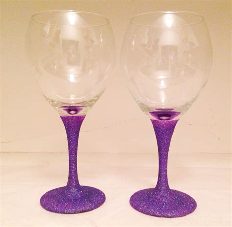 Pixie Purple Glitter Stemmed Wine Glasses By Thesaltypickle