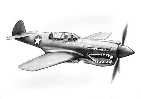 P 40 N Warhawh Airplane Drawing Art Poster Painting By Kim Wang Fine