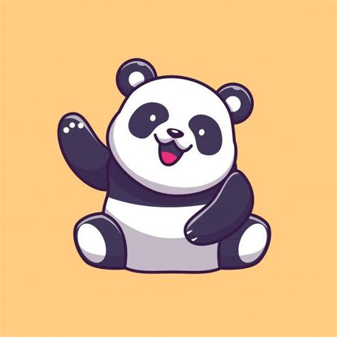 Premium Vector Cute Panda Waving Hand Icon Illustration Panda Mascot