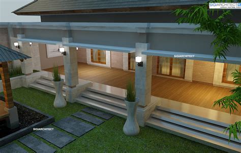 desain villa bali  lantai  teras rumah taman kolam
