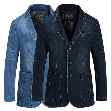New Mens Denim Blazer Men Fashion Cotton Vintage Suit Jacket 4xl Male