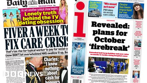 Newspaper Headlines Nhs Tax Rise Anger And October Firebreak Plan