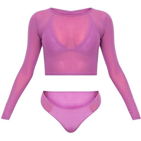 Purple 3 Piece Bikini Set Liked On Polyvore Featuring Swimwear Bikinis