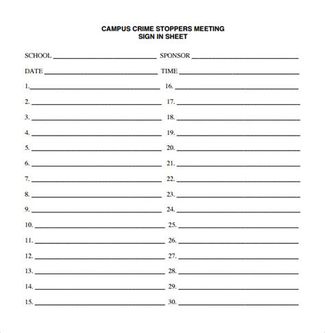 sample meeting sign  sheet templates