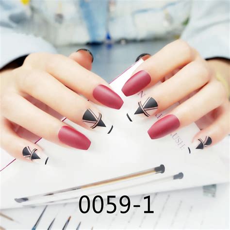 New Ballerina Coffin Nail Tips Red False Nail Full Nails Coffin Shape Matte White With Black