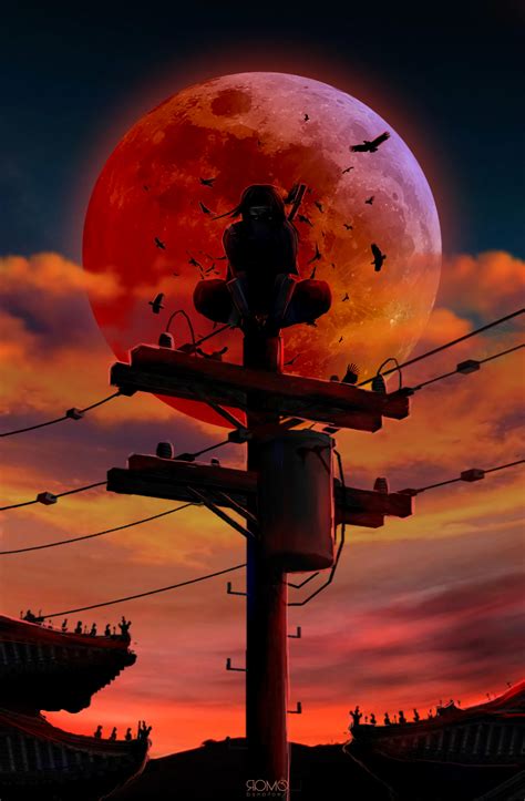 Wallpaper Uchiha Itachi Ravens Shadow Akatsuki Red Moon