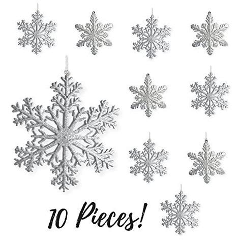 Large Snowflakes Set Of 10 Silver Glittered Snowflakes Christmas