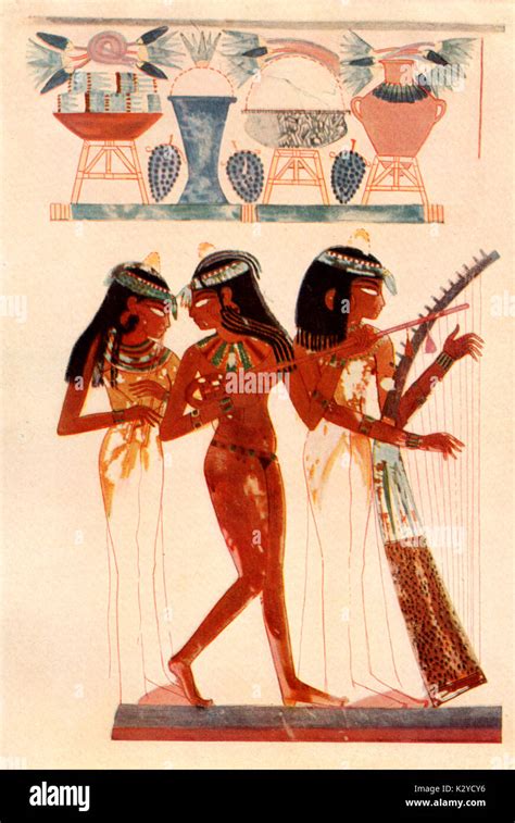 Instruments Ancient Egypt Musicians With Double Flute Harp And