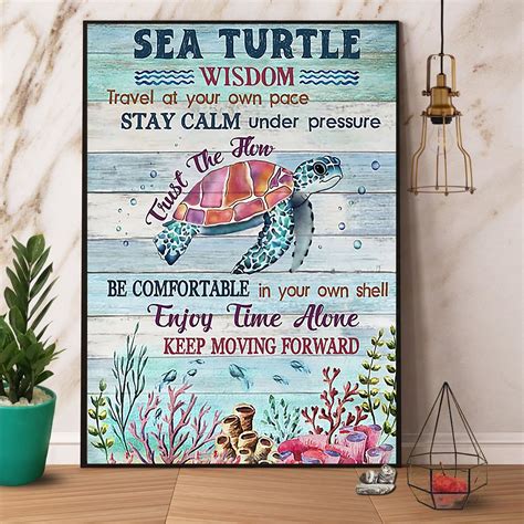 Sea Turtle Wisdom Travel At Your Own Pace Satin Poster Portrait No