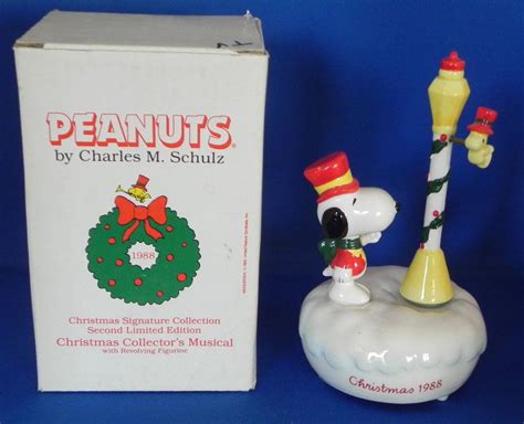 snoopy woodstock ceramic musical music box christmas 1988 peanuts willitts limed 1910417396