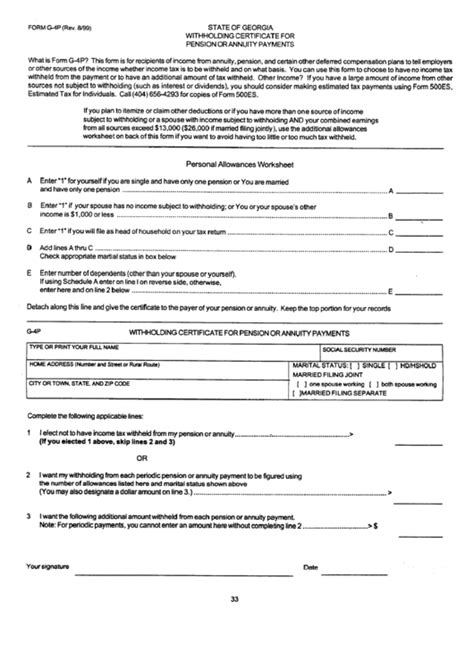 Form G 4p State Of Georgia Withholding Certificate For Pension Or