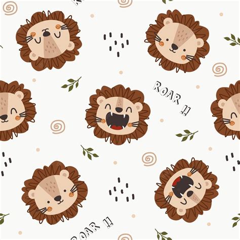 Premium Vector Seamless Vector Pattern With Cute Lion Hand Drawn