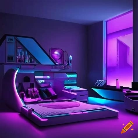 Futuristic Bedroom With Purple Lighting On Craiyon