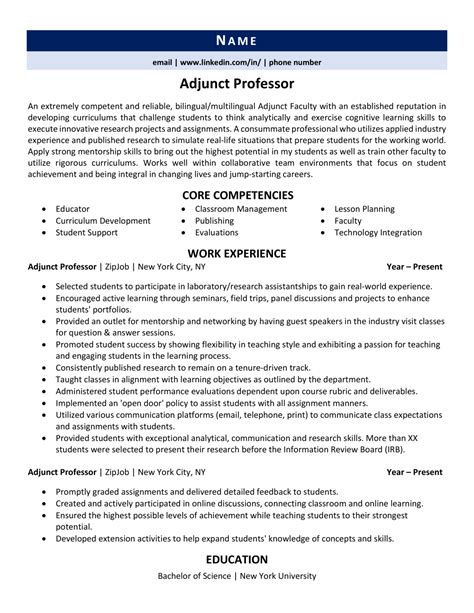 Sample Resume For University Teaching Positions Temiarianae