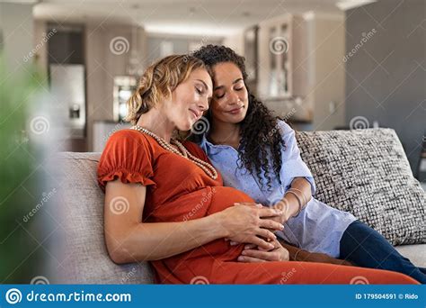 Lovely Pregnant Lesbian Couple At Home Stock Image Image Of Future