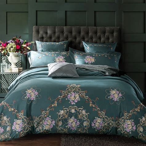 46pcs 100 Cotton 60s Sateen Bed Linen Luxury Floral Embroidered