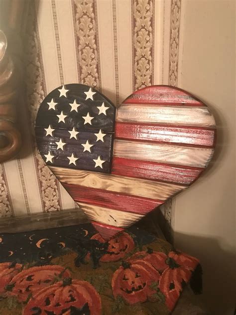 Wooden American Heart Reclaimed Wood Heart American Flag Etsy