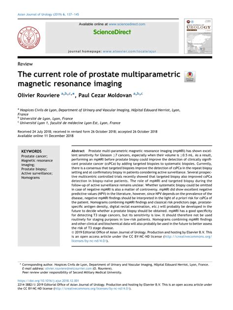 Pdf The Current Role Of Prostate Multiparametric Magnetic Resonance
