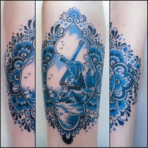 12 Exquisite Delft Blue Tattoos Blue Tattoo Windmill Tattoo Dutch