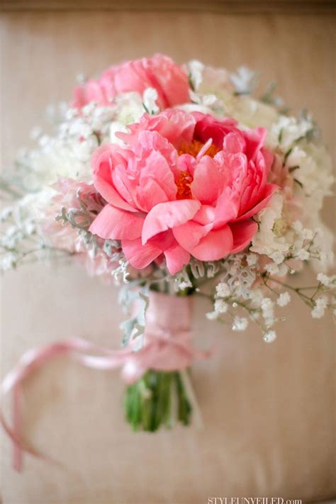 Pink Peony And Babys Breath Bridal Bouquet Deer Pearl Flowers