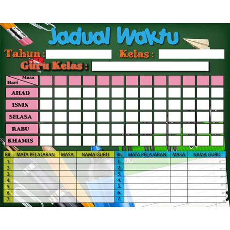 Urutan kerja, daftar atau tabel. Jadual Waktu Kelas (single) | Shopee Malaysia