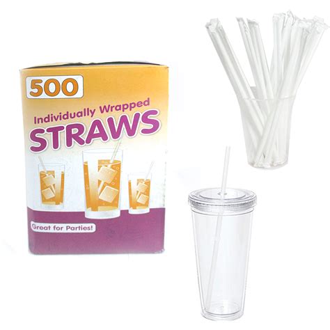 500 Drinking Straws Paper Wrapped Slim Plastic 7 34 Translucent Clear