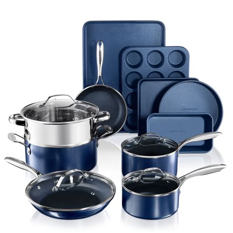 granite stone classic blue 15 piece pots and pans set nonstick cookware set