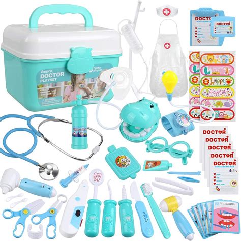 Anpro 46 Piece Doctors Case Medical Toy Role Play Toy Set Blue