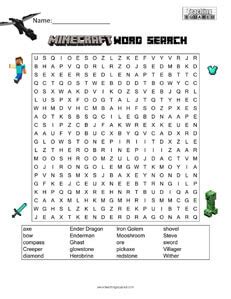 Free Printable Minecraft Word Search Free Printable Templates