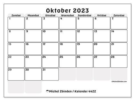 Kalender Oktober 2023 Om Af Te Drukken “446zz” Michel Zbinden Nl