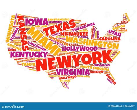 Usa Map Word Cloud Collage Stock Image Image Of Poster 206641665