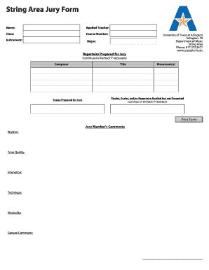 Fillable Online Uta String Area Jury Form The University Of Texas At