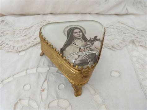 antique french ormolu trinket jewelry box w saint therese de etsy keepsake jewelry souvenir