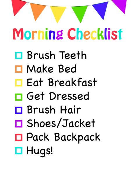 Morning Checklist For Kids Free Printable