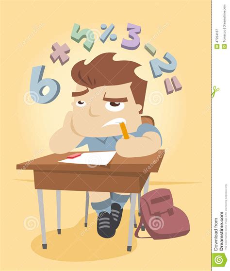 Little Boy Trying To Solve A Math Problem At School Stock Illustration