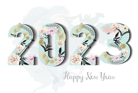 Happy New Year 2023 With Watercolor Flowers And Leaves Background