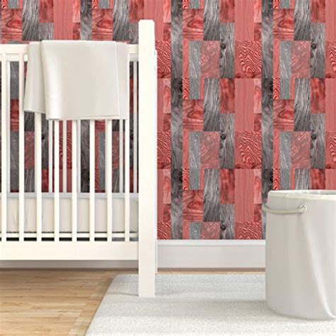 Removable Water Activated Wallpaper Wood Barn Coral Mid Century Mode