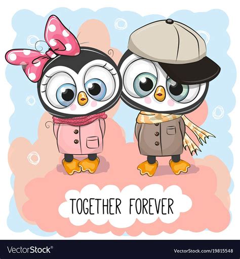 Cute Cartoon Penguins Boy And Girl Royalty Free Vector Image Милый