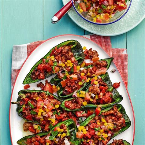 Grilled Stuffed Poblanos With Bell Pepper Salsa Stuffed Peppers