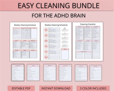 Adhd Cleaning Checklist Editable Adhd Cleaning Schedule Adhd Etsy Canada