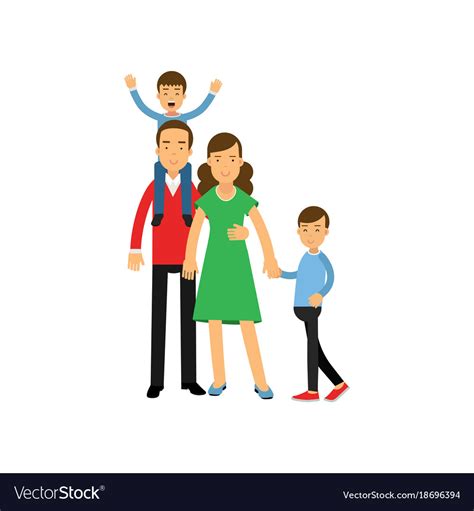 Young Parents Standing With Their Two Sons Happy Vector Image