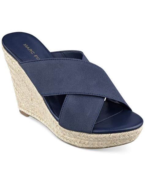 Marc Fisher Engage Slide Platform Wedge Sandals In Blue Lyst