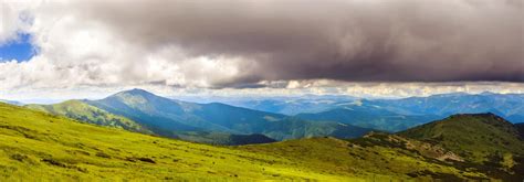 Picturesque Carpathian Mountains Landscape In Summer Wide Angle