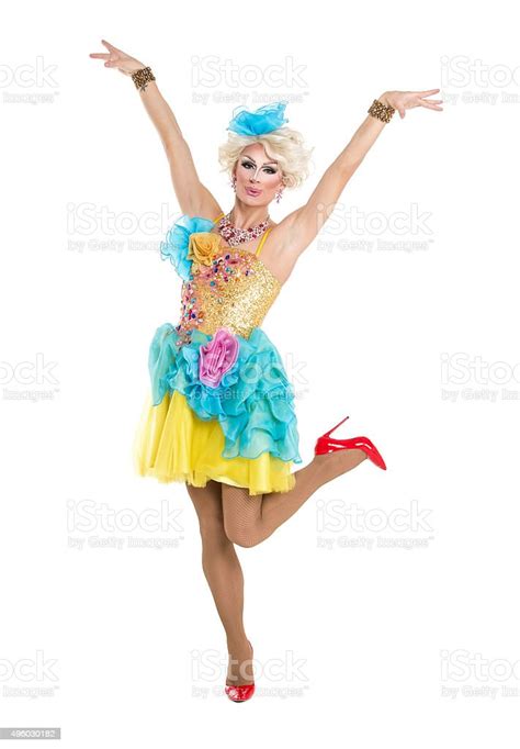 Drag Queen In Yellowblue Dress Performing Stock Photo Download Image