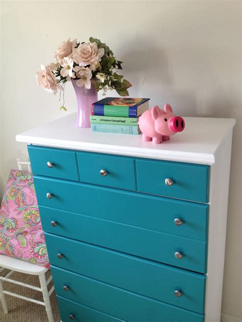 To do this i mixed just a bit of the room color paint with glidden white primer. Teal and white dresser | Painted furniture, Furniture ...