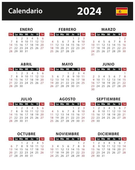 Calendario 2024 Ilustración De Stock Vectorial España Versión En Español Vector Premium